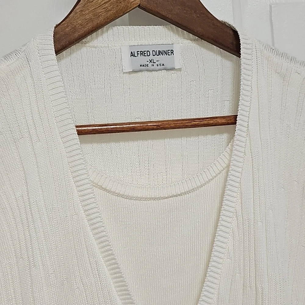 Alfred Dunner Cream Knit Cardigan and Top Set - Picture 2 of 8